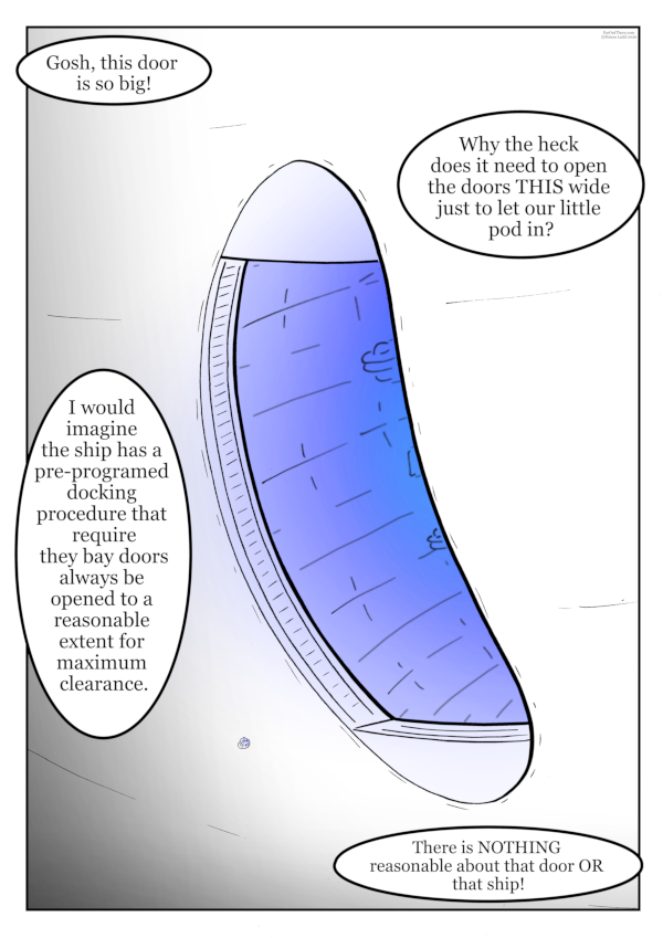If you haven't seen the previous pages to get a proper context of that the entire ship looks like, this page looks like it's showing some kind of weird, inside-out blue banana with a zipper.